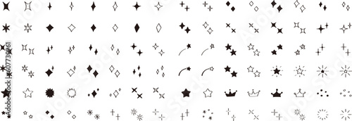 手書きの星・キラキラのアイコンセット　　simple hand drawn shining icon set