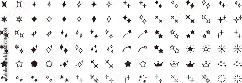 手書きの星・キラキラのアイコンセット　　simple hand drawn shining icon set
