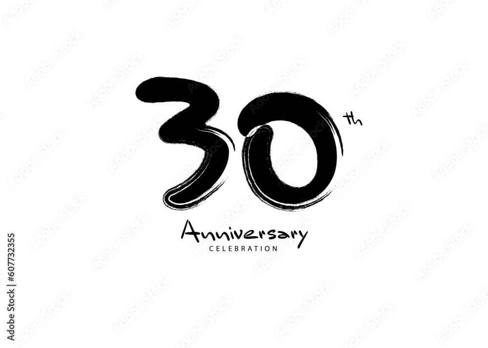 30 Years Anniversary Celebration logo black paintbrush vector, 30 number logo design, 30th Birthday Logo, happy Anniversary, Vector Anniversary For Celebration, poster, Invitation Card 30 Years Anniversary Celebration logo black paintbrush vector, 30 number logo design, 30th Birthday Logo, happy Anniversary, Vector Anniversary For Celebration, poster, Invitation Card