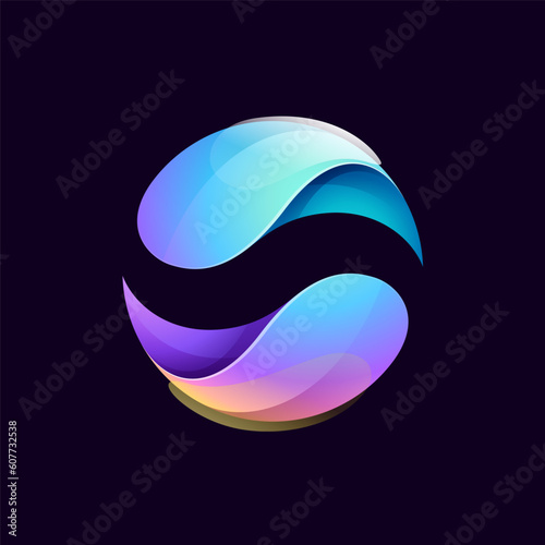 Sphere logo. Yin and yang in circle emblem. Energy protection shield. Vector element for your Finance app, game branding.