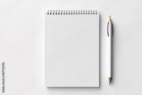 White blank sheets of a4 paper size or documents mockup with pencil on a white background. Template for design, Generative AI © Paulius