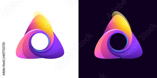 Multicolor fintech logo. Abstract gradient triangle icon. Infinity rotation emblem. Vector colorful triple sign.