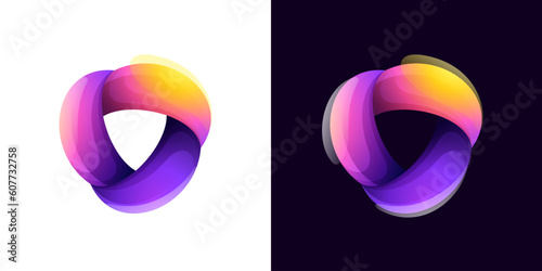 Multicolor fintech logo. Abstract gradient triangle icon. Infinity rotation emblem. Vector colorful triple sign.