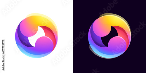 Multicolor fintech logo. Abstract gradient sphere icon. Yin and yang circle emblem. Vector colorful lilac sign.