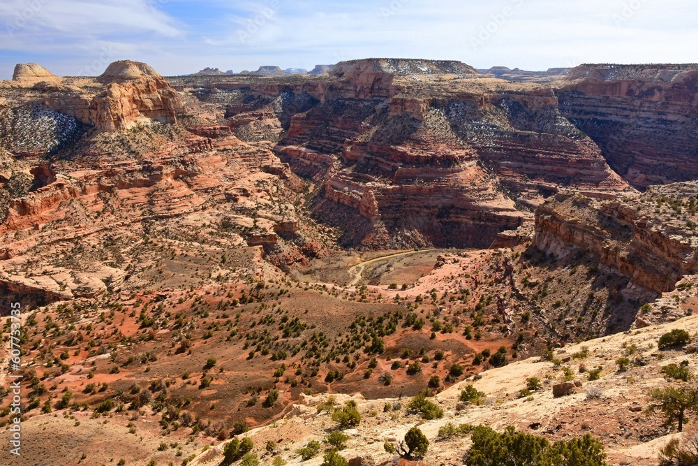 the colorful and steep  little grand canyon above the san rafael river  on a sunny winter day  from the wedge overlook in the northern san rafael swell near green river,  utah 