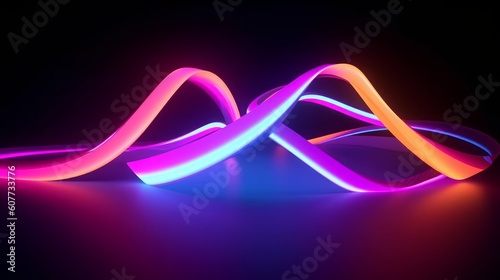 looped 3d animation, abstract neon background with glowing wavy ribbon. Minimalist animated fashion wallpaper, Generative AI