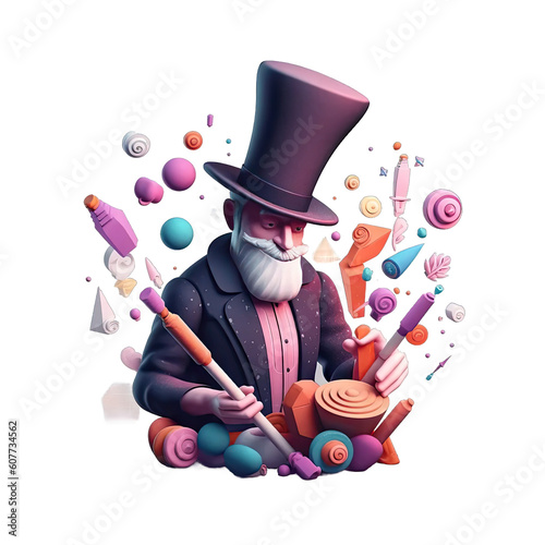 Talented magician with top hat with wand - Plasticine Illustration 3