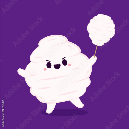 Cotton candy cartoon vector. Cotton candy in Halloween day. Cotton candy monster.