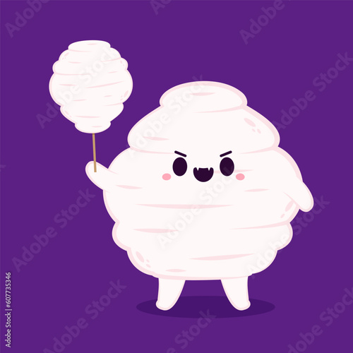 Cotton candy cartoon vector. Cotton candy in Halloween day. Cotton candy monster.