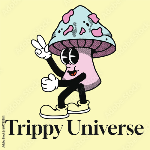 Trippy Universe With Mushroom Groovy Character design