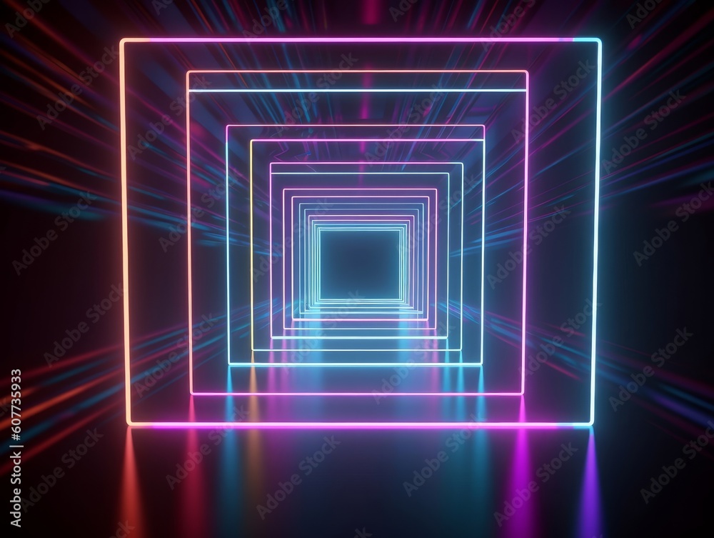 3d render, glowing lines, tunnel, neon lights, virtual reality, abstract background, square portal, arch, pink blue spectrum vibrant colors, laser, Generative AI 3d render, glowing lines, tunnel, neon lights, virtual reality, abstract background, square portal, arch, pink blue spectrum vibrant colors, laser, Generative AI
