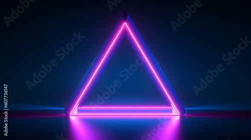 3d render  abstract neon background with blank fluorescent triangular frame. Simple geometric shape. Laser line glowing with pink blue light  Generative AI