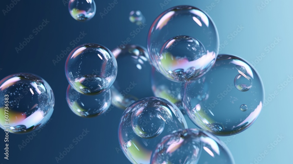 3d render, abstract background with translucent soap bubbles, wallpaper with glass balls, Generative AI