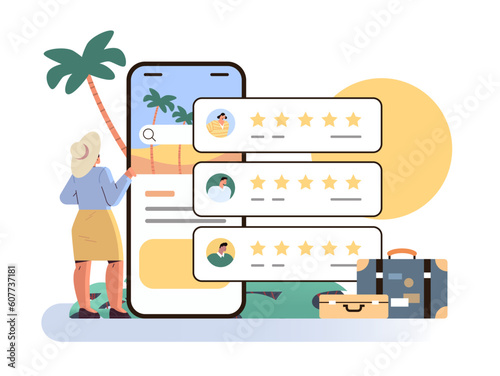 woman reading testimonials or leaving comments consumer review for comment and rate service or goods customer feedback