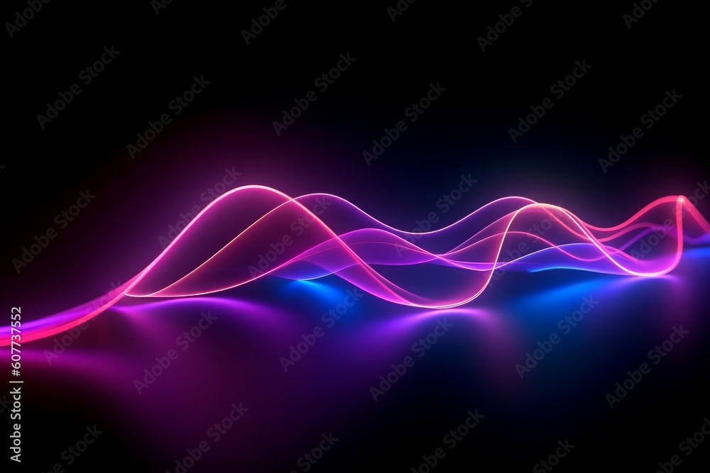 3d render, abstract background with wavy line. Glowing pink blue red ...
