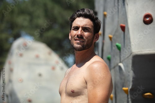 Slika na platnu climber ready to conquer vertical wall with belay