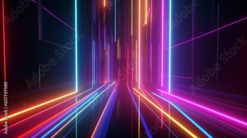 3d render, abstract geometric background, assorted colorful glowing lines, futuristic technology wallpaper, Generative AI