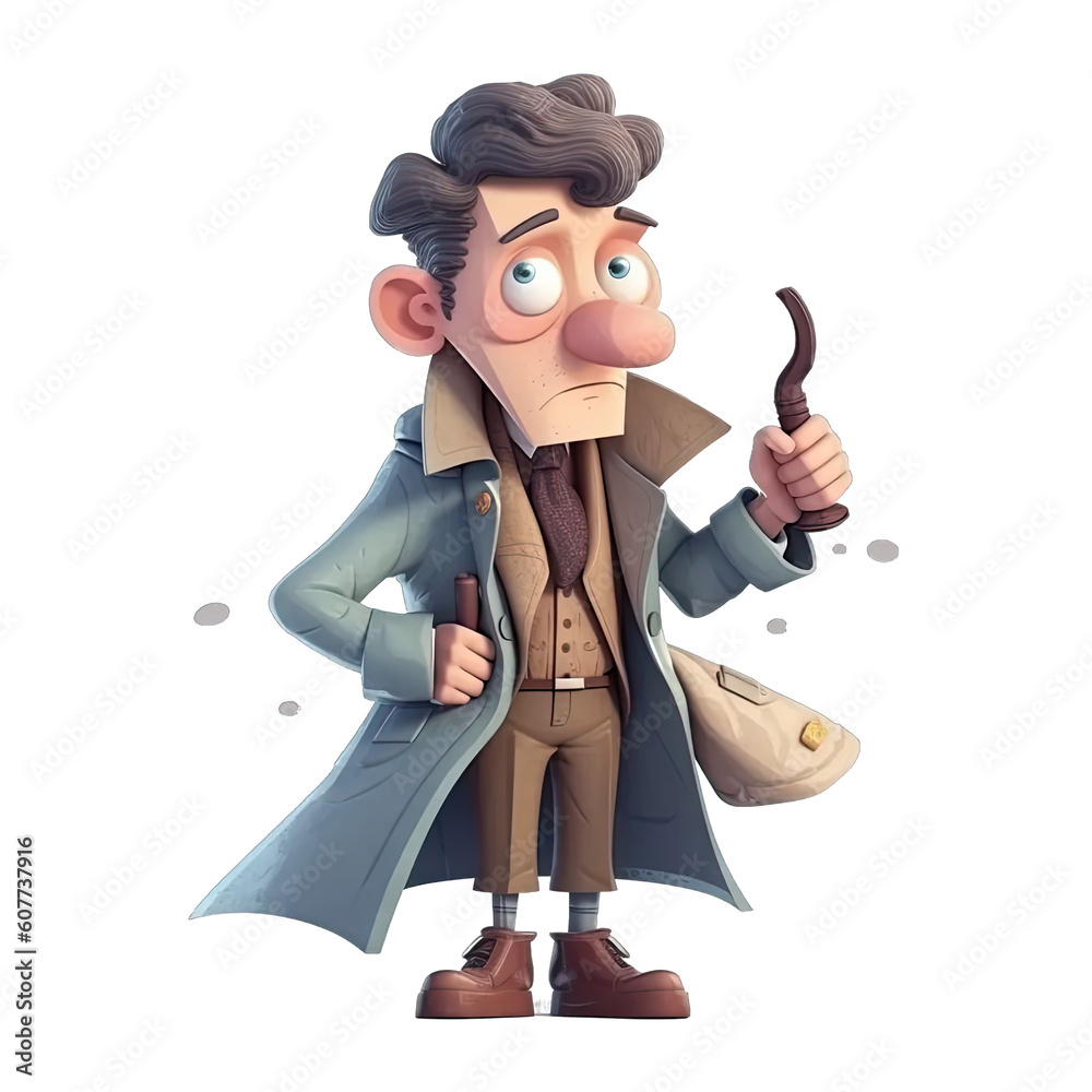 Clever detective with trench coat with magnifying glass - Plasticine Illustration 3 Clever detective with trench coat with magnifying glass - Plasticine Illustration 3