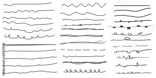 Set of hand drawn line strokes brushes.Underline strokes.freehand doodles, line strokes.
