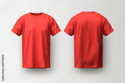 Isolated red t-shirt mockup, front and back view Simple plain shirt Generative AI
