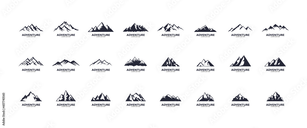 Naklejka premium Mountain logo, Mountain expedition and rock climbing vector icons.