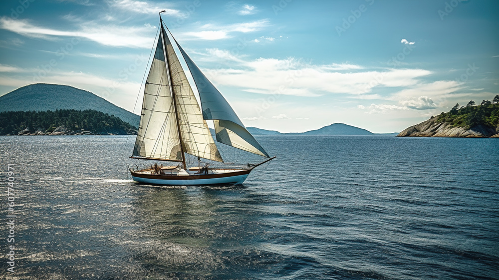 Fototapeta premium sailing yacht on the ocean. Generative Ai