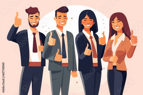 Group of happy business people smiling and thumbs up. illustration, Generative AI
