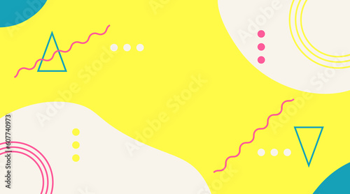 Abstract colorful background in memphis style. Nostalgic design from the 90s, with geometric shapes. Suitable for banner, web, promotion, advertising, poster and billboard
Vector eps 10.