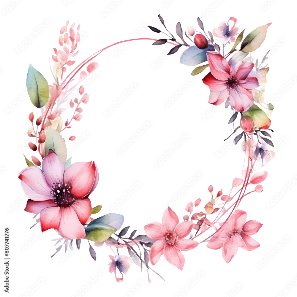 Fototapeta premium spring floral round frame watercolor