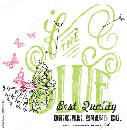 colorful lettering and butterfly print pattern