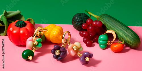 generative ai illustrtion of some different jewelry that looks like vegetables © epiximages