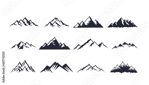 Mountain logo, Mountain expedition and rock climbing vector icons.