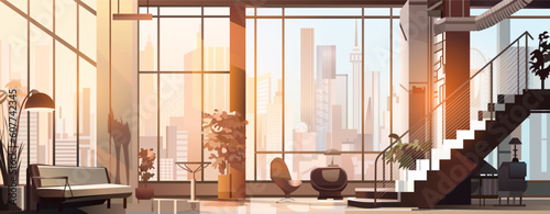 modern loft interior open space home office with furniture for corporate or freelance work
