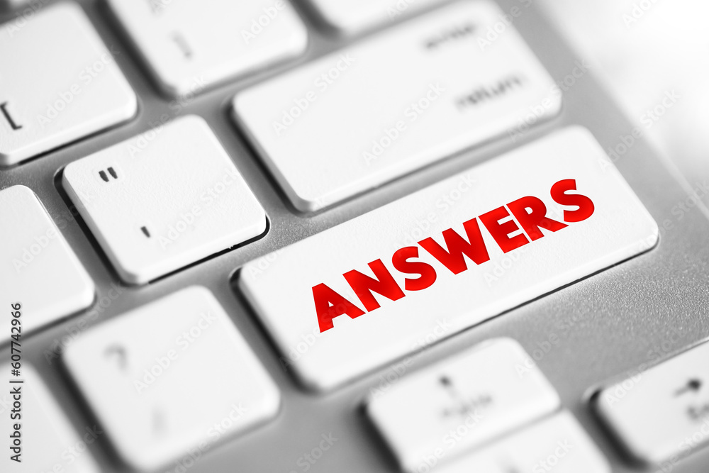 Answers text concept button on keyboard for presentations and reports Answers text concept button on keyboard for presentations and reports
