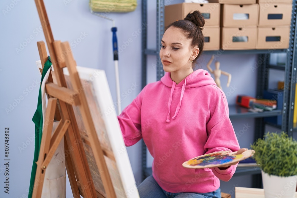 Young woman artist smiling confident drawing at art studio Young woman artist smiling confident drawing at art studio