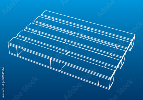 Transport pallet on a blue background. Object made with strokes. White outlines element. Vector design 