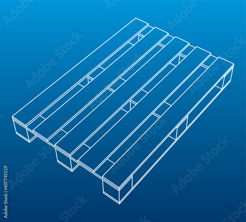 Transport pallet on a blue background. Object made with strokes. White outlines element. Vector design 