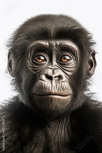 Cute baby gorilla isolated on a white background. Generative AI © piai