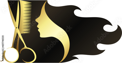 Scissors comb silhouette of a girl with hair