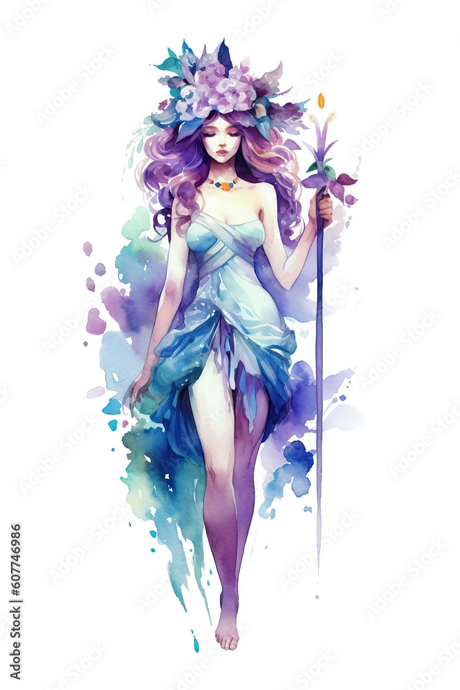 Fototapeta premium goddess watercolor clipart cute isolated on white background
