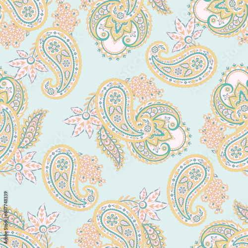 Floral Seamless Asian Textile Background. Vector Paisley Pattern