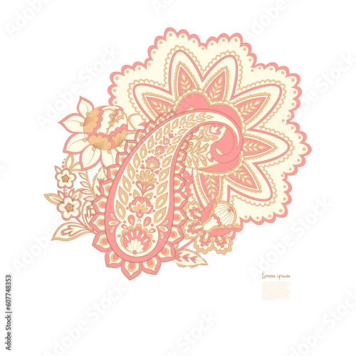 Isolated Vector Paisley pattern in floral indian style