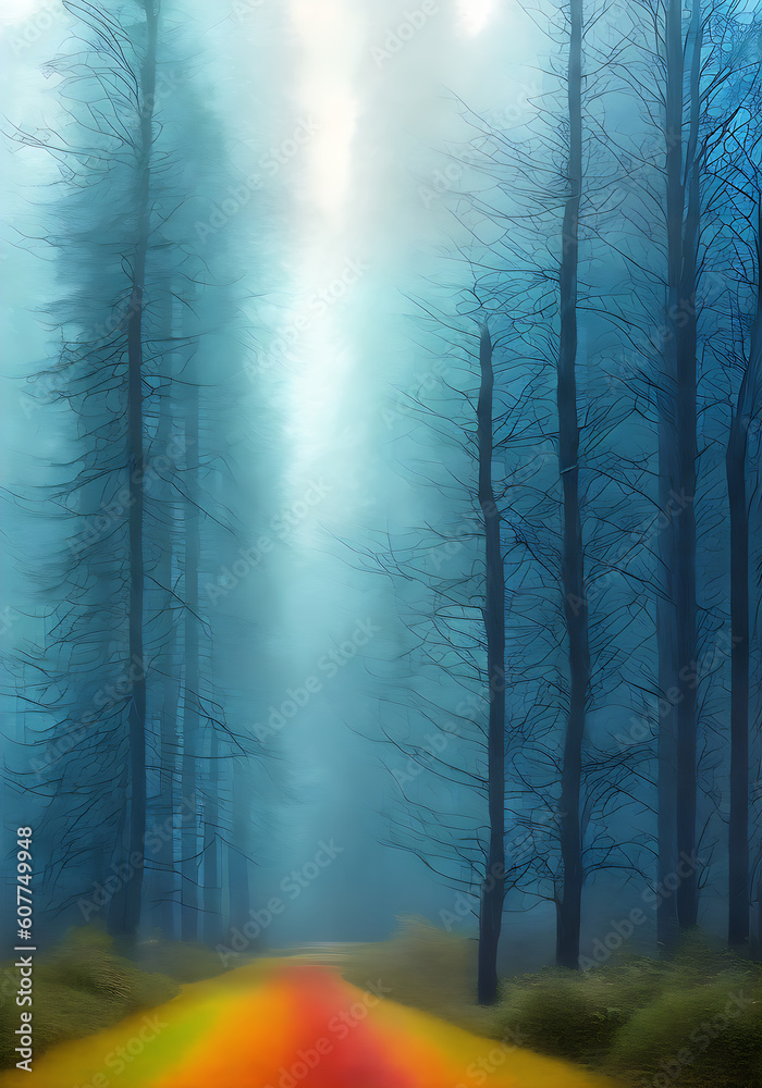 Obraz premium Flat forest footpath with high contrast palette.