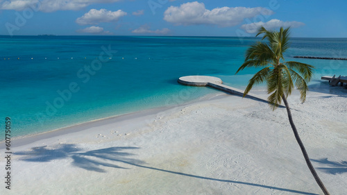 The summer tropical on the sandy beach and turquoise Tropical beach with blue sky background