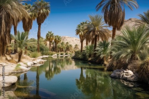 desert oasis with clear blue sky and palm trees in the background  created with generative ai
