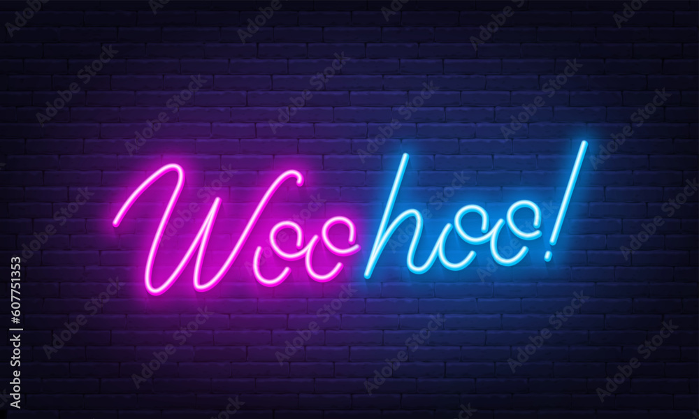 Woohoo neon sign on brick wall background. Woohoo neon sign on brick wall background.