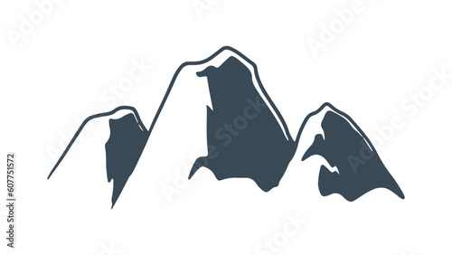 mountain icon vector, illustration silhouette peak logo, showcasing a simplified outline of a mountain, designed for isolated use on web platforms with a white background.