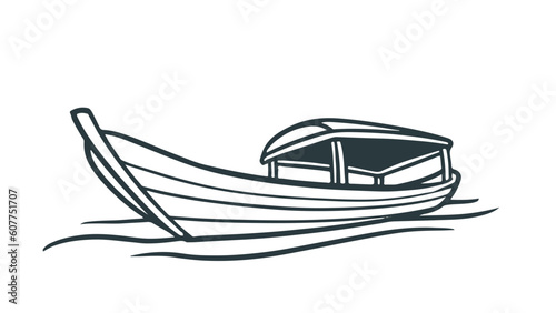 Traditional Thai boat drawing vector. Culture transport travel by sea and fishing illustration black and white.