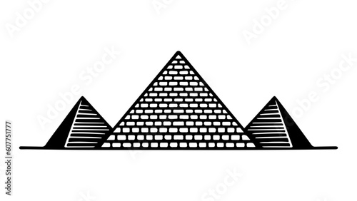 Pyramid ancient building black and white vector illustration simple.