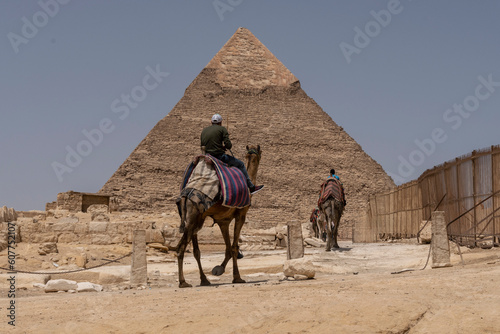 Vista panor  mica de las Pir  mides de Guiza con el desierto de arena. Egipto